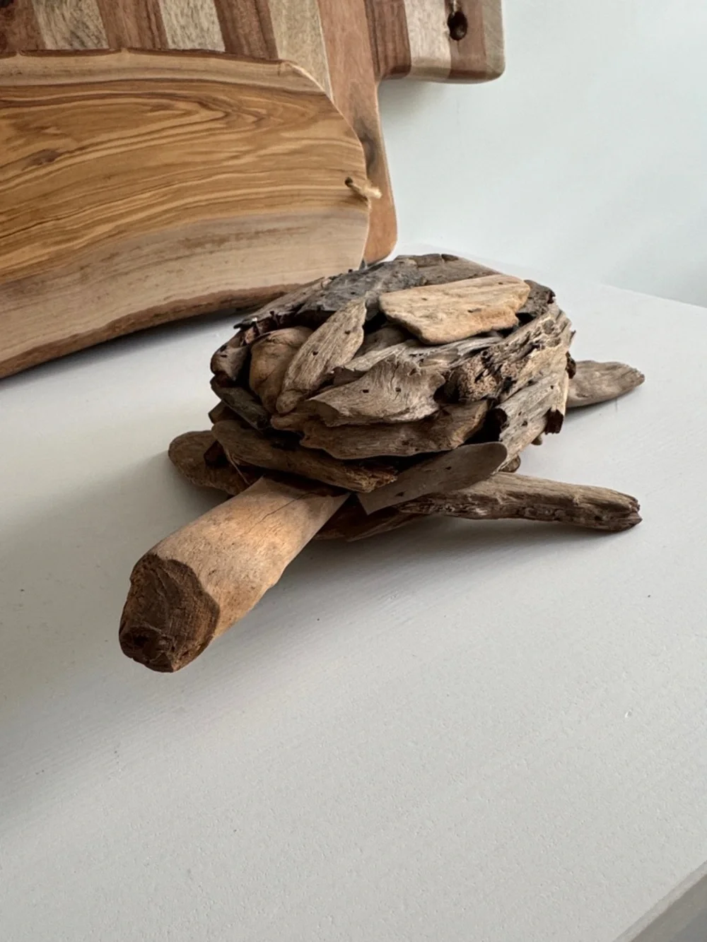 Handcrafted Driftwood Turtle Sculpture Wall Art Natural Brown
